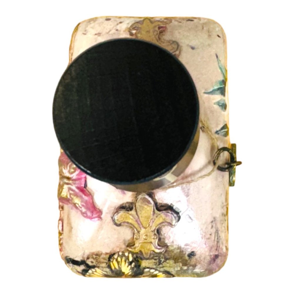 Up cycled Decanter Bottle Mixed Media Peep Keyhole Clay Hand Painted Butterfly - Picture 12 of 16